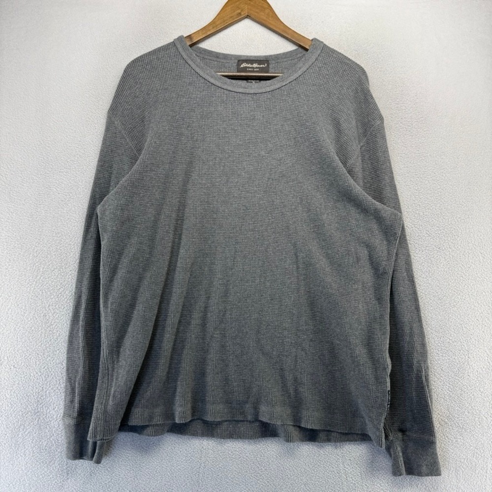 Vintage Eddie Bauer Shirt Mens XL Gray Waffle Knit Thermal Base Layer Muscle y2k